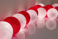 Red White Cotton Ball 5cm Ball - 3 Metre Battery Powered -  fairy party room lights decor