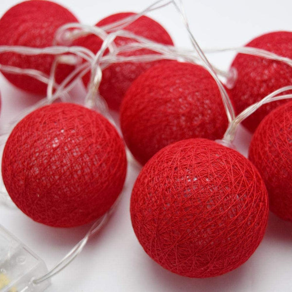 All Red Noir Cotton Ball 5cm Ball - 3 Metre Battery Powered -  fairy party room lights decor