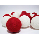 Red n White Cotton Ball 5cm - Mains Power- 5m with 30 LED Bulb fairy light string