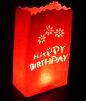 Happy Birthday Red Tealight Candle Lantern Paper Party Safe Bag - 10 Pack