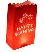 Happy Birthday Red Tealight Candle Lantern Paper Party Safe Bag - 10 Pack