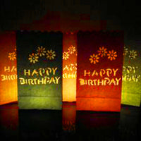 Happy Birthday Red Tealight Candle Lantern Paper Party Safe Bag - 10 Pack