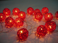 Red Cane Rattan Ball Style - fairy lights