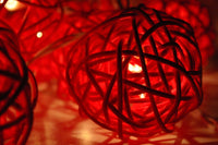 Natural Red  Wicker Rattan Ball Style -Battery Powered -  fairy lights