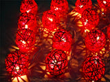 Red Cane Rattan Ball Style - fairy lights