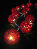 Natural Red  Wicker Rattan Ball Style -Battery Powered -  fairy lights