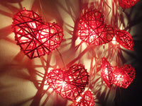 Red Cane Wicker Rattan Heart Style -Battery Powered -  fairy lights