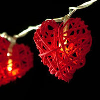 Red Cane Wicker Rattan Heart Style -Battery Powered -  fairy lights