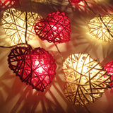 Red n White Cane Wicker Rattan Heart Style -Battery Powered -  fairy lights