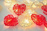 Red n White Cane Wicker Rattan Heart Style -Battery Powered -  fairy lights