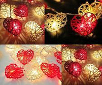 Red n White Cane Wicker Rattan Heart Style -Battery Powered -  fairy lights