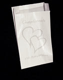 Wedding - White Grease Proof Cake Bags - Silver Heart  Compliments Bride & Grooms x 10 Pack