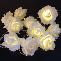 White roses table decoration or centrepiece - battery powered string fairy lights