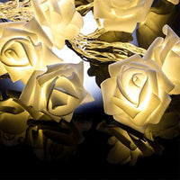 White roses table decoration or centrepiece - battery powered string fairy lights
