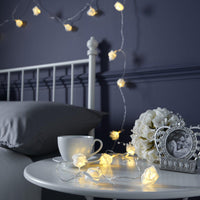 White roses table decoration or centrepiece - battery powered string fairy lights