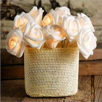 White roses table decoration or centrepiece - battery powered string fairy lights