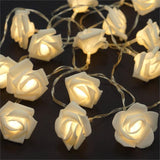 White roses table decoration or centrepiece - battery powered string fairy lights