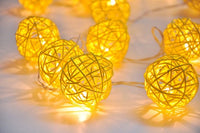 Yellow Natural Cane Wicker Rattan Ball Style -Battery Powered -  fairy lights