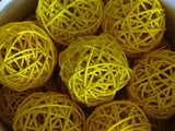 Yellow Natural Cane Wicker Rattan Ball Style -Battery Powered -  fairy lights