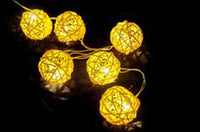 Yellow Natural Cane Wicker Rattan Ball Style -Battery Powered -  fairy lights